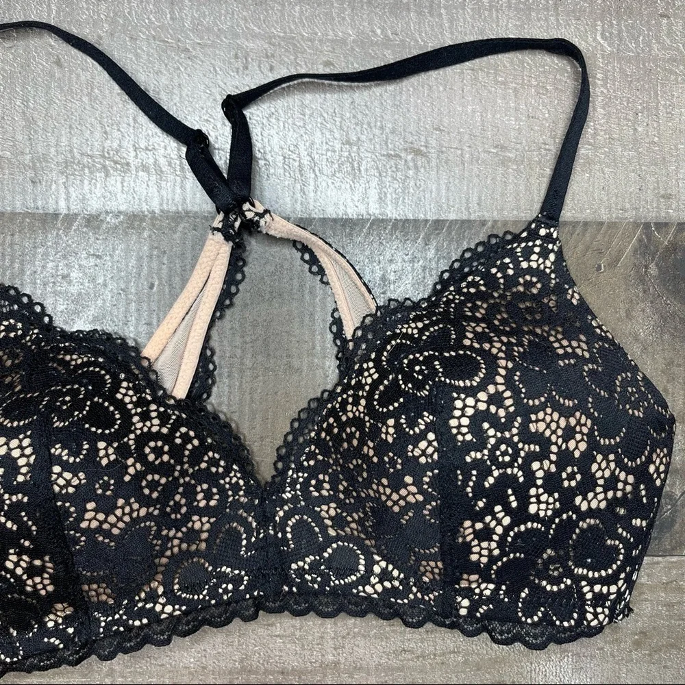 Aerie Black Lace Overlay Racerback Bra 32C